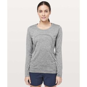 lululemon Swiftly Tech Long Sleeve Breeze (Relaxed Fit) in Slate/White